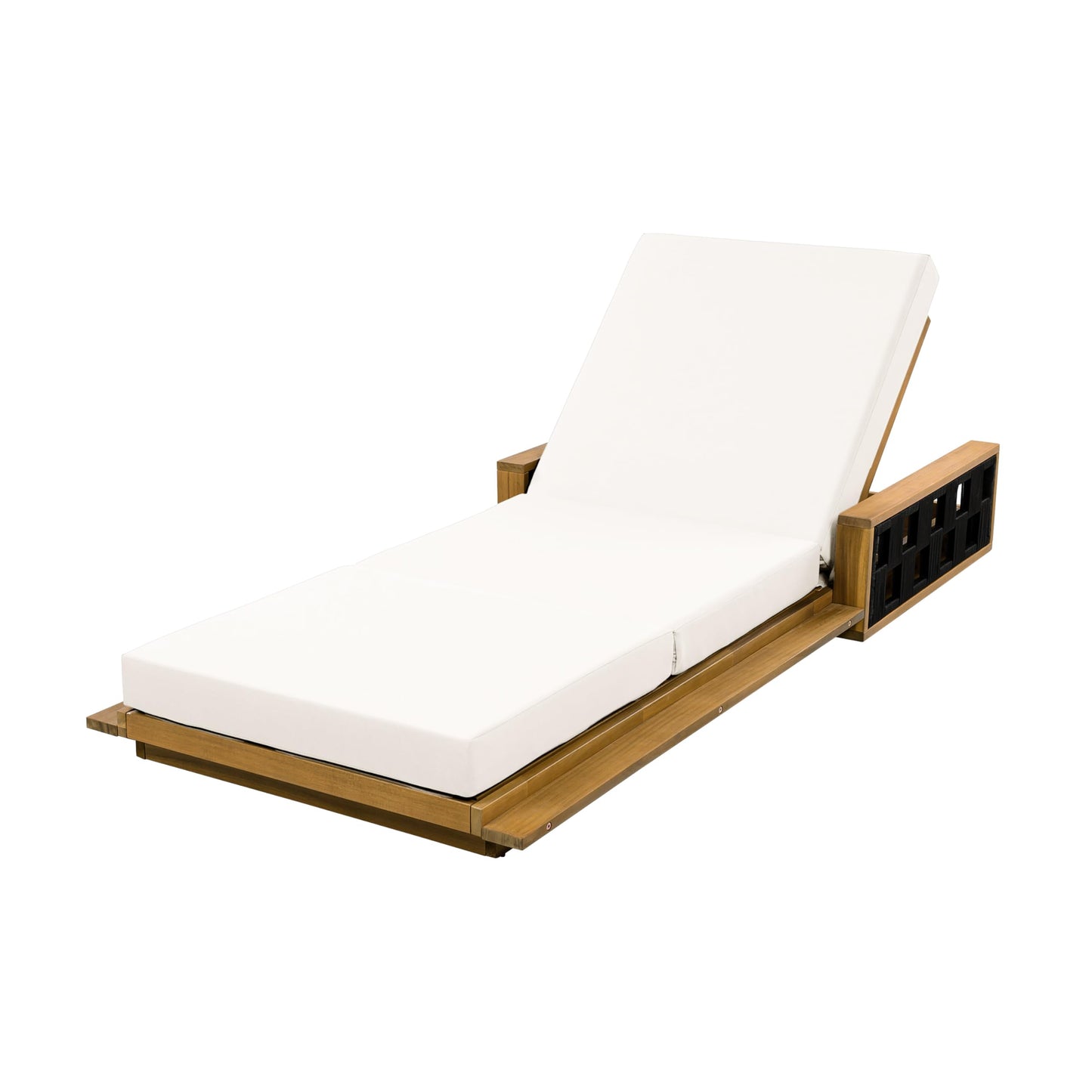 Christopher Knight Home Arly Acacia Wood Chaise Lounge Chair Outdoor with 3-Fold Cushion, Adjustable Backrest Sun Lounger Recliner, Wooden Patio Sun Bathing Lounge Chair, Teak+Cream