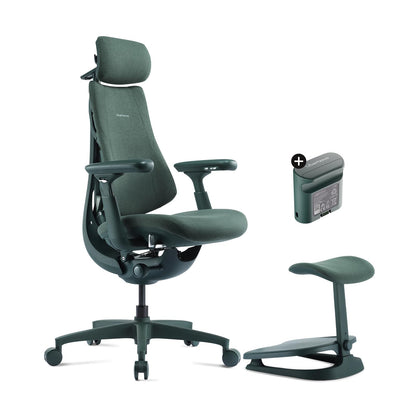 LiberNovo Dynamic Ergonomic Desk Chair + Footrest + Extra Rechargeable Power Pack Bundle - Comfy Home Office Chair with Adaptive Lumbar Support, 160° Recline & Built-in Spine Stretch, Green+48cm