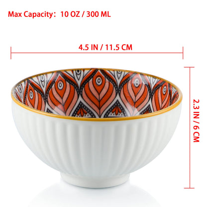 Sanbege Ceramic Rice Bowls 10 oz, Bohemian Style Bowl Gift Set, Assorted Dinnerware Serving Bowls for Cereal, Soup, Dessert, Snack, Fruit, Salsa, Pack of 6 (Geometric Pattern)