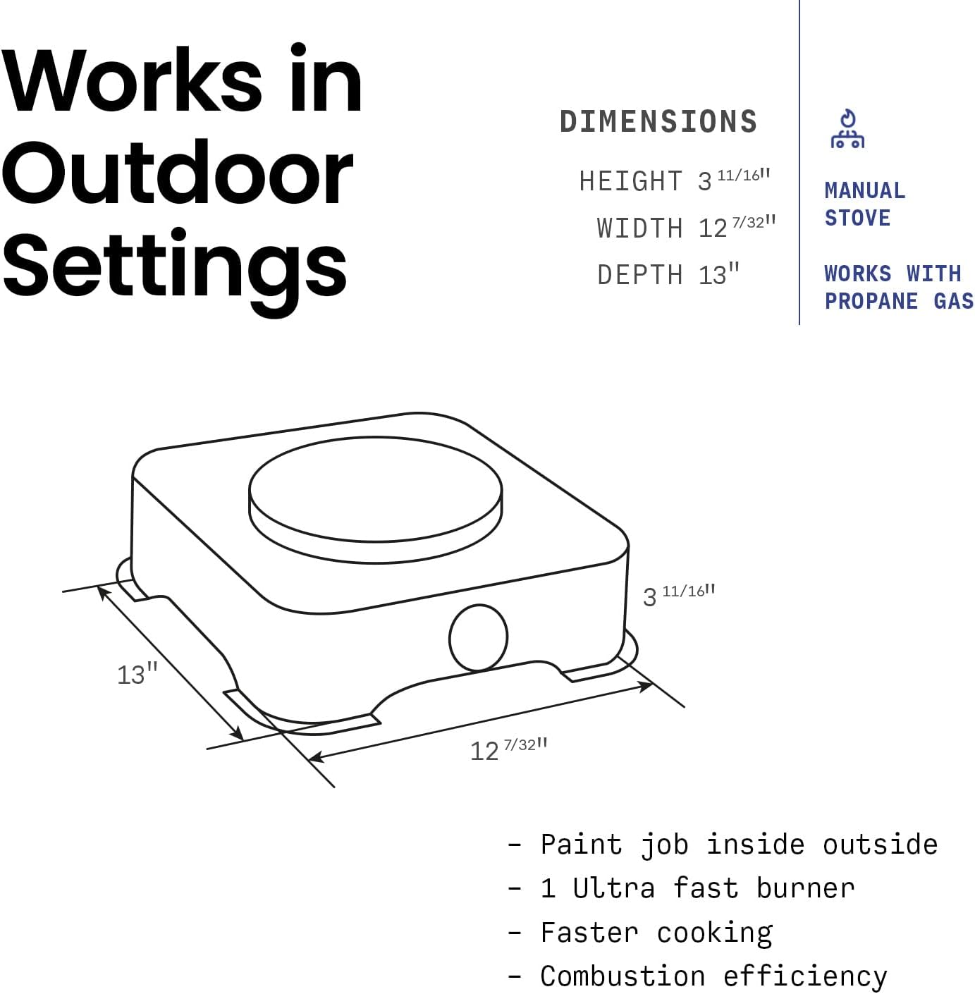 ABBA 12" Single Burner Propane Camping Stove, Portable with Enamel Burner, Easy to Clean (Green)
