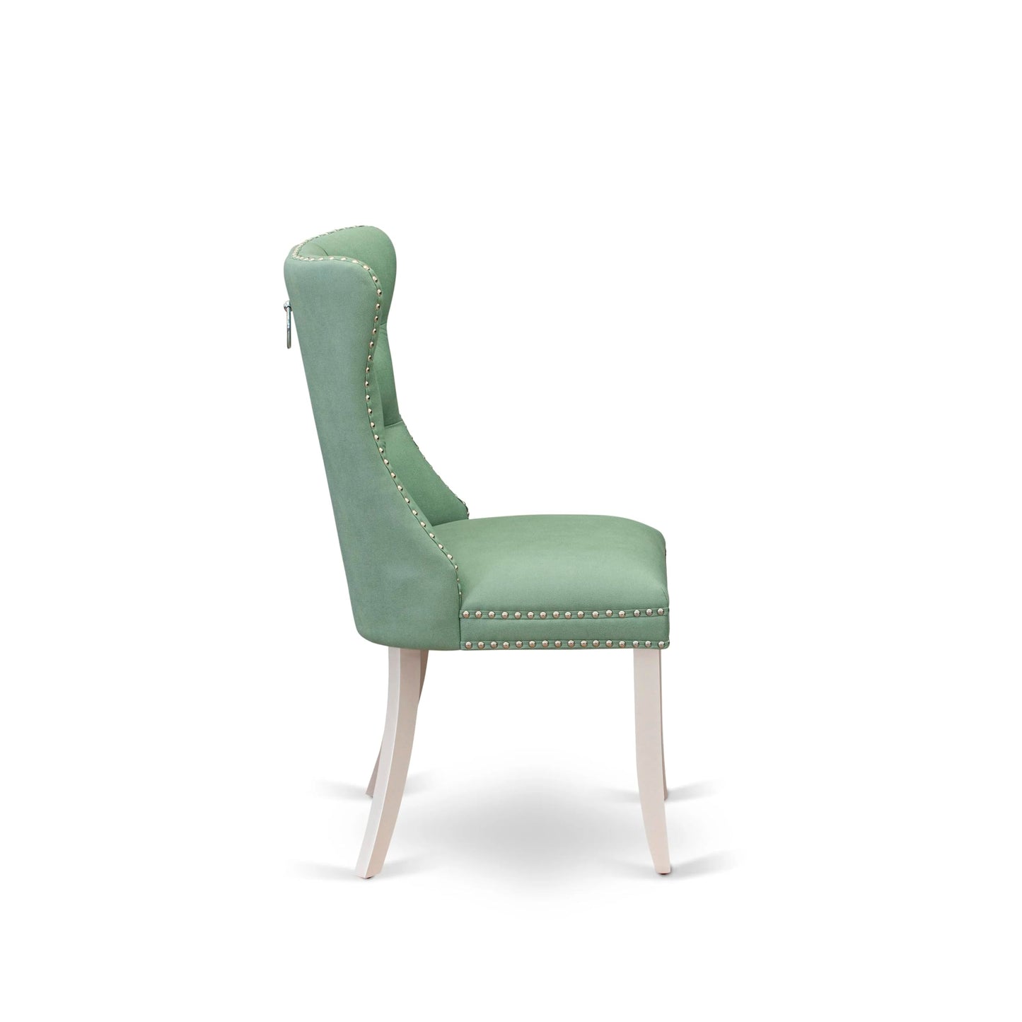 East West Furniture DAP2F22 Dallas Parson Kitchen Chairs - Button Tufted Nailhead Willow Green Polyester Fabric Upholstered Dining Chairs, Set of 2, Linen White