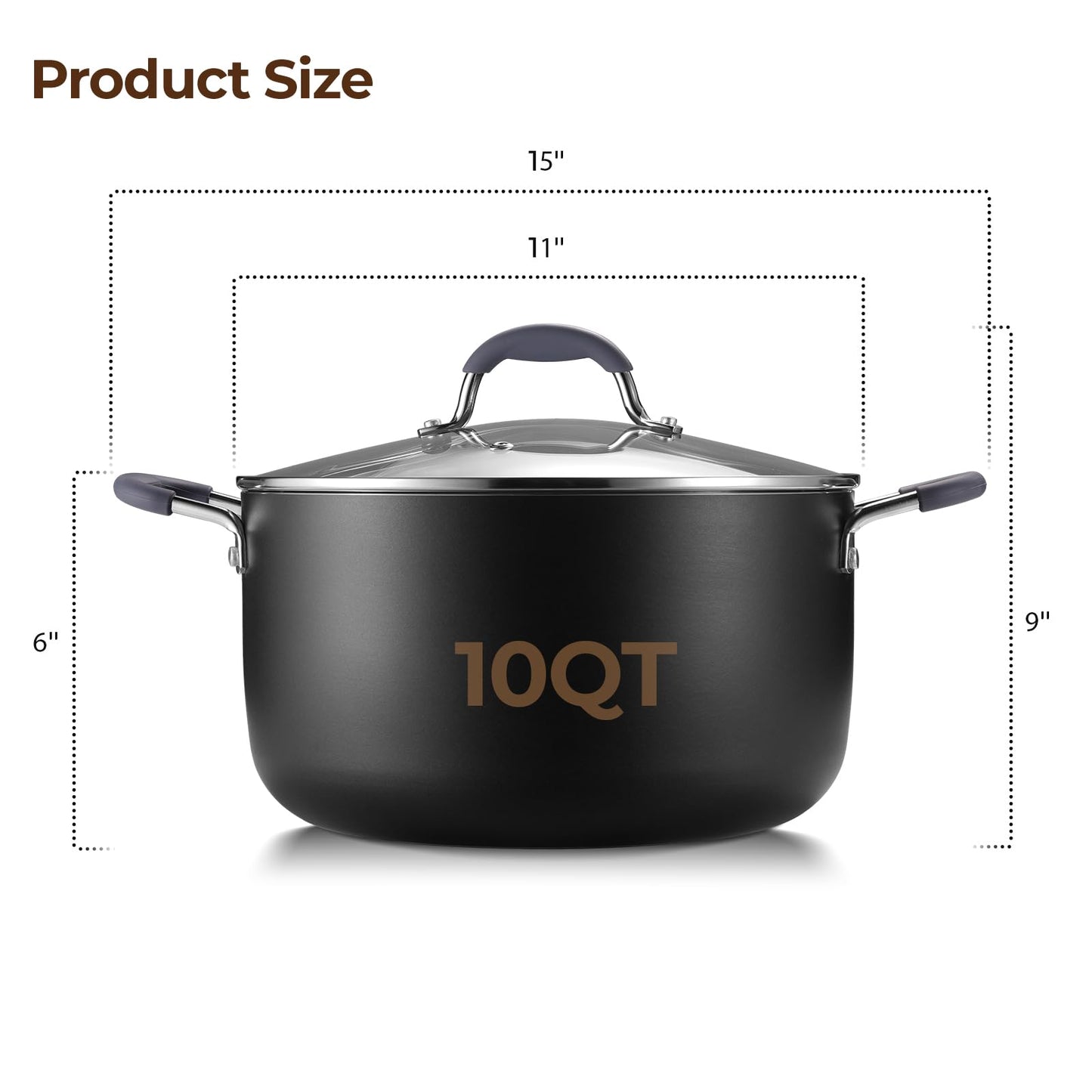 10 Quart Nonstick Stock Pot with Lid, Ceramic Soup Pot with Lid, Induction Cooking Pot with Silicone Handle for All Stoves, Healthy Non-toxic Cooking Pot for Stew/Pasta, PFAS & PFOA Free