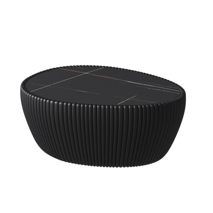 GDFStudio Goose Egg Shaped Marble Top Coffee Table with Microfiber Leather Frame, Modern Small Side Table with MDF Base, Unique Desktop Textures Tea Tables for Living Room Bedroom Office, Black