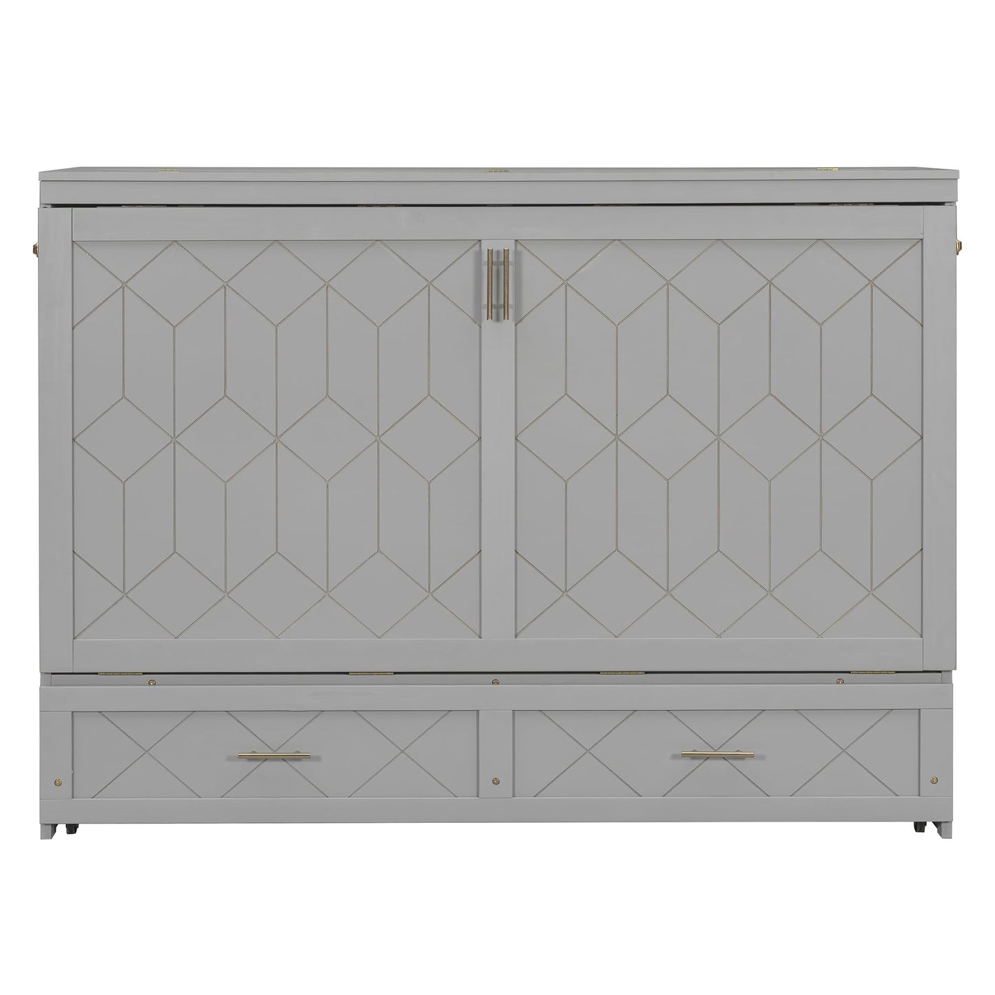 Merax Queen Size Murphy Cabinet Bed with Storage Drawers, Wall Murphy Bed with a Set of Sockets & USB Ports, Folding Platform Bed for Small Room