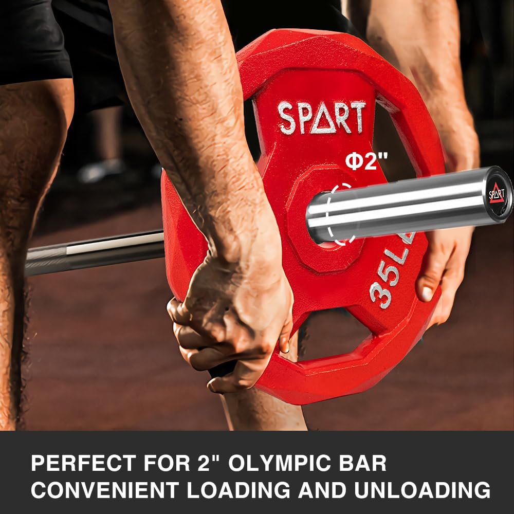 SPART Color Coded Weight Plate 155LB Combo Set, 2-Inch Cast Iron Metal Weight Plates for Barbell,Solid Cast Iron Olympic Weight Plates for Strength Training, Weightlifting, Crossfit