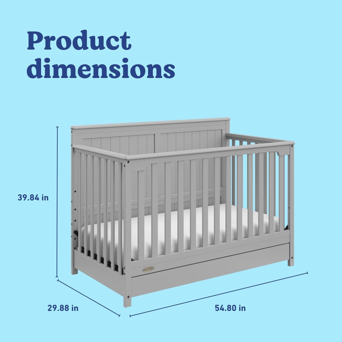 Graco Hadley 5-in-1 Convertible Crib with Drawer – GREENGUARD Gold Certified, Fits Standard Crib Mattress, Converts to Toddler Bed, Daybed and Full Bed, 4 Adjustable Mattress Heights (Pebble Gray)