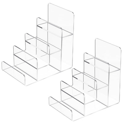 Giantree 2 PCS 4 Tier Acrylic Wallet Display Stand, Clear Purse Handbag Organizer Jewelry Riser Display Stand 7.8" Clear Multi Slot Counter Table Shelf for Cosmetic Perfume Sunglasses