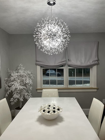 Yiisem Dandelion Crystal Chandeliers, 16-Light Chrome Modern Round Firework Pendant Lighting, Hanging Chandelier Light Fixtures for Dining Room Bedroom Living Room Kitchen Aisle Girls Room