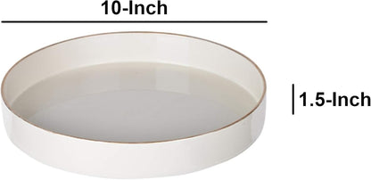 Benjara Sturdy Wooden Round Tray, White