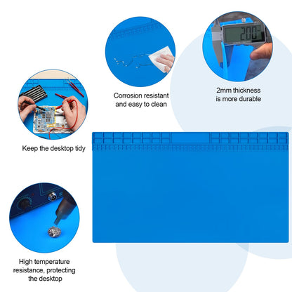 Oversized Large Soldering Mat, 27.6"x15.7" Heat Resistant Silicone Work Mat, 932°F Anti-Static & Magnetic Repair Pad for BGA Soldering Iron, Electronics, Phone, Laptop, PC, Watch Repair (Blue)