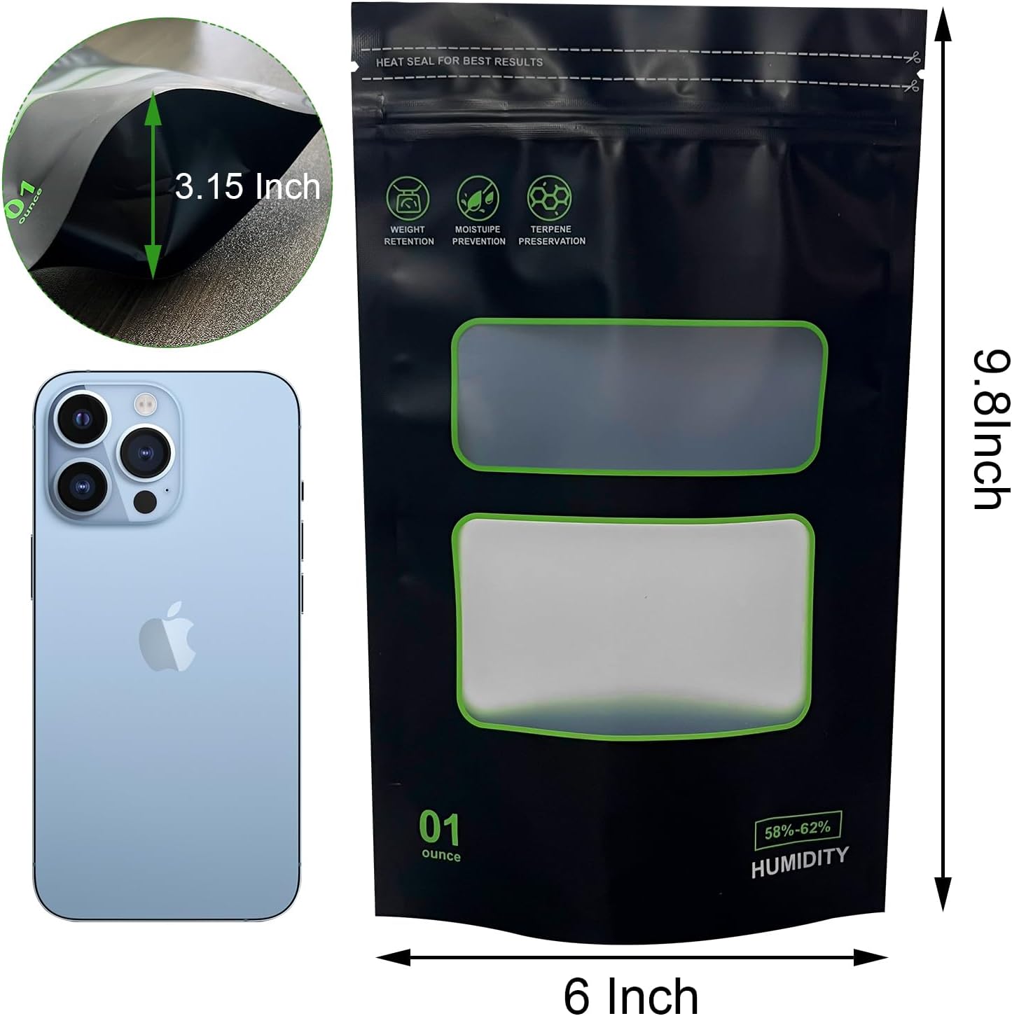 Lock & Seal 20 Pack Reusable Food Storage Bags - Heat Sealable, 1 oz, 6" x 9.8" x 3.15" Inch