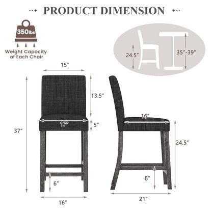 ERGOMASTER Counter Height Bar Stools Set of 6, 24.5'' Fabric Upholstered Barstools Mid Century Modern Island Bar Chairs with Back for Kitchen, Dining Room, Bar, Restaurant, Charcoal Grey