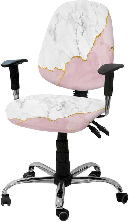 Vandarllin Office Chair Cover, White Gold Blush Pink Stretchable Universal Slipcover with Abstract Marble Agate Design