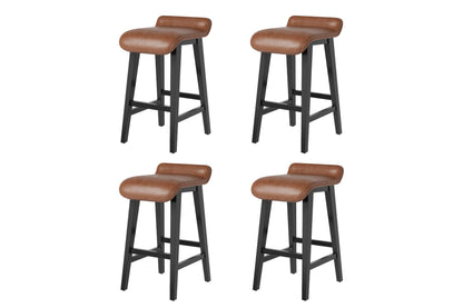 GarveeHome 26.2" Bar Stools Set of 4, Modern Upholstered Kitchen Stools with Low Back and Footrest, Counter Height Bar Stools with Wood Legs, for Kitchen Counter, Dining Room, Brown