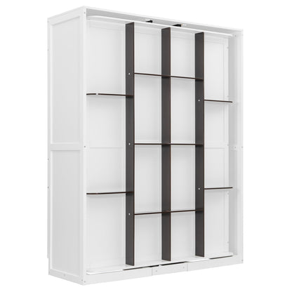 Merax Rotating Queen Murphy Bed with Hidden Storage Racks, Space-Saving Multifunctional Wall Bed for Home Office & Small Rooms