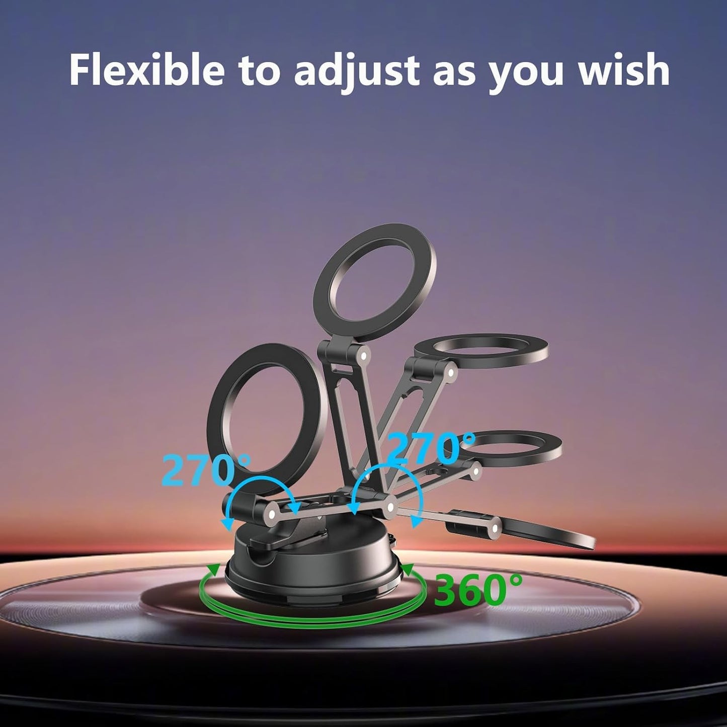 Vacuum Magnetic Phone Holder, Suction Cup Phone Mount, Foldable Strong Magnetic Cell Phone Holder for Car/Gym/Mirror/Smooth Surface,Compatible with iPhone Galaxy Phone-Black