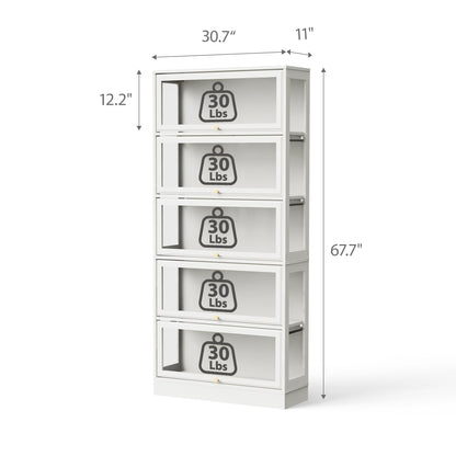 BONITURE Display Cabinet with Acrylic Glass Doors,5-Tiers Curio Cabinet with LED Lighting for Collectibles, Collectibles Toy Organizers Rack & Display Shelf Display Case Storage Cabinet, White