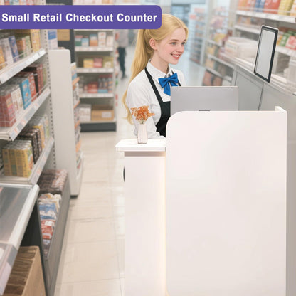BFECGDXT Front Desk Reception Counter, Modern Small Reception Desk L-Shaped with Lockable Drawer, for Salon and Clothing Beauty, Left Corner 39.4in