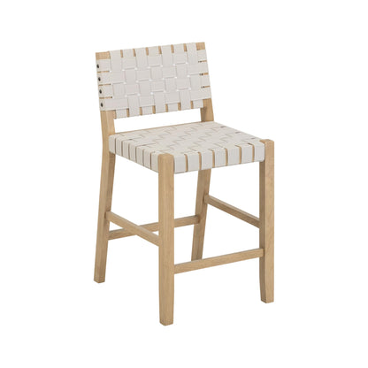 Nathan James Cohen Mid Century Modern Bar Stool, Upholstered Faux Leather Counter Stool with Back and Solid Wood Legs, Off White