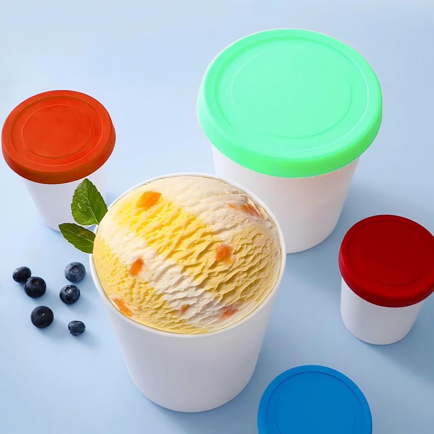 YQMYXG 32 Oz (4 Pack 1 Ice Cream Containers for Homemade, Ice Cream Containers with Silicone Lids Leak-Free, Reusable