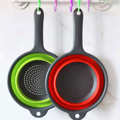Kitchen Collapsible Colanders Set,Collapsible Colanders with Handles,Dishwasher Safe,Space-Saver Folding Strainer Colander for Draining Pasta Vegetable Fruits (Red)