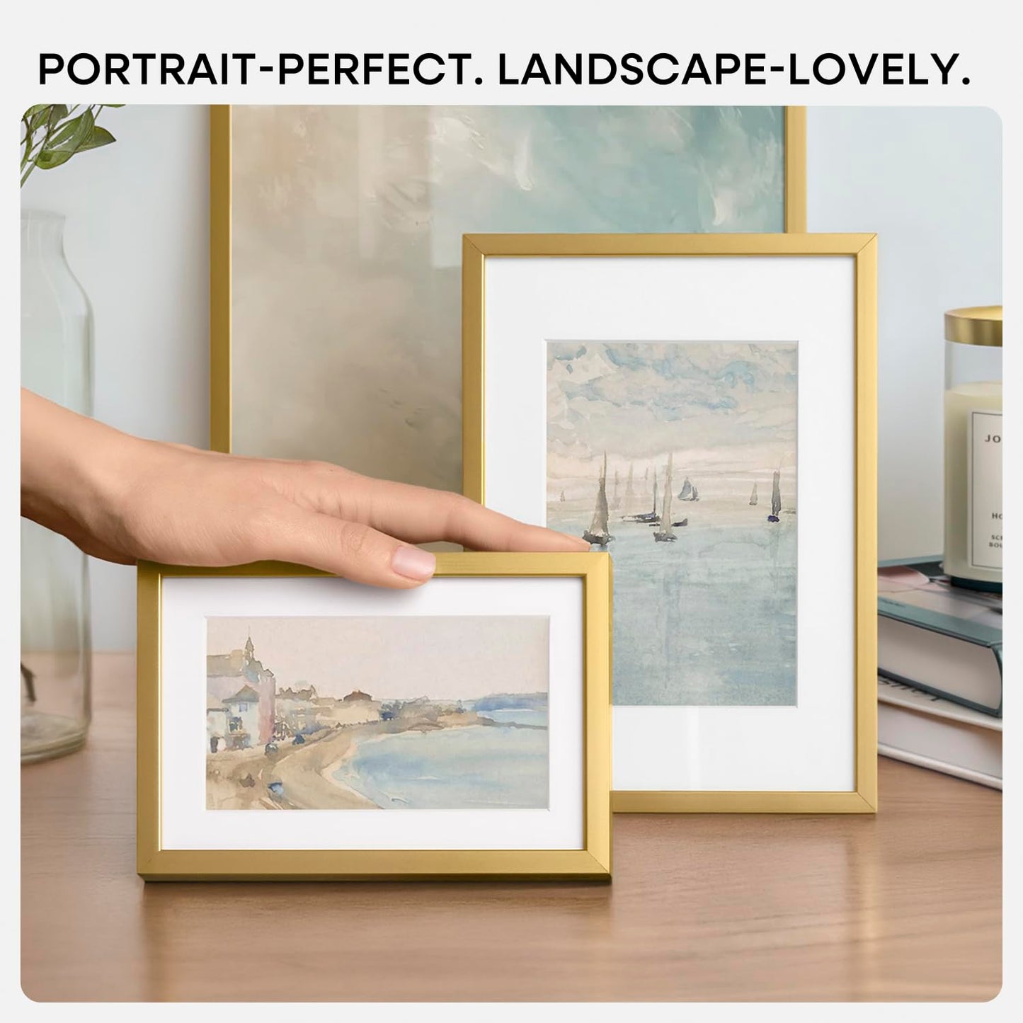 Homeforia 8x8 Picture Frame Gold, High End Metal 8 x 8 Square Photo Frames with Mat 6 by 6, 8x8 Poster Frame Matted to 6x6 inches Print, 8by8 Wall or Tabletop Frame, Tempered Glass, Wall Kit, Set of 1