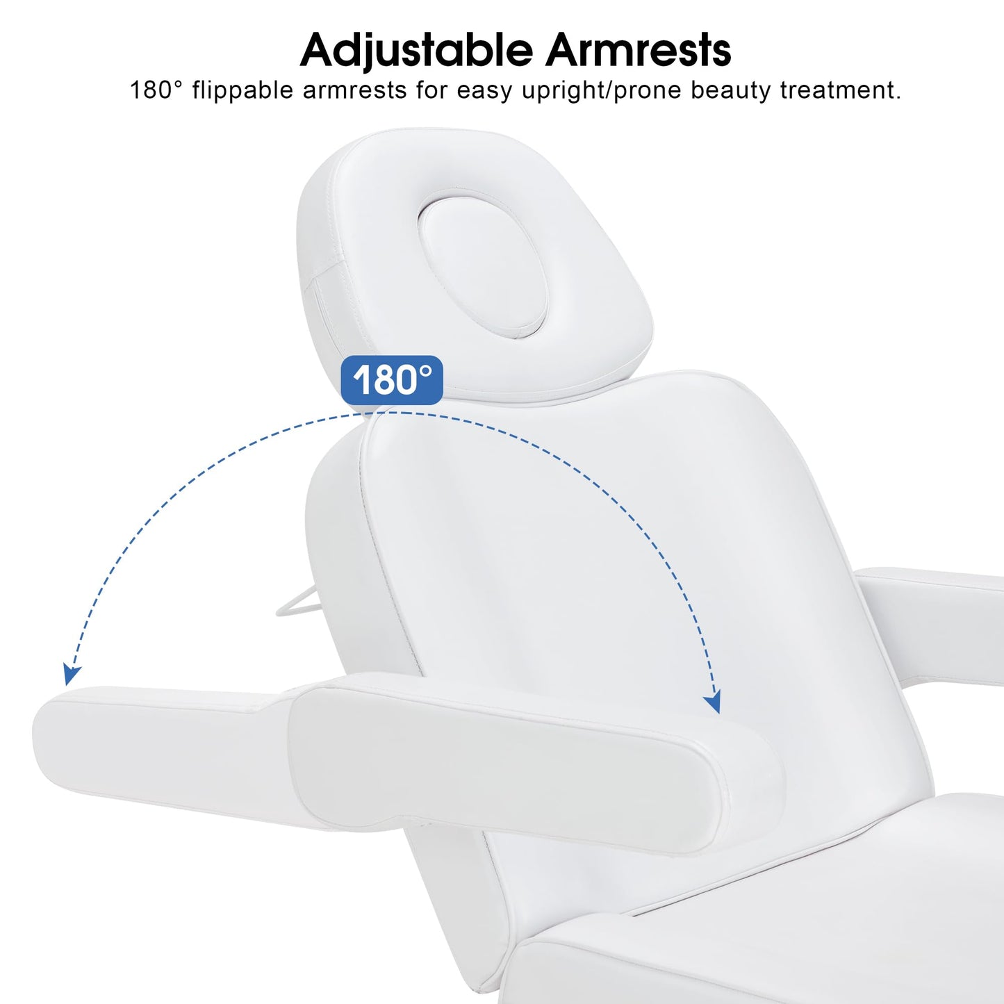 BarberPub Fully Electric Beauty Bed, 3-Motor Salon Spa Chair with Foot-Controlled Wheels, Adjustable Height, Backrest & Leg Rest – PVC Leather, Professional Facial & Treatment Table 2754 (White)