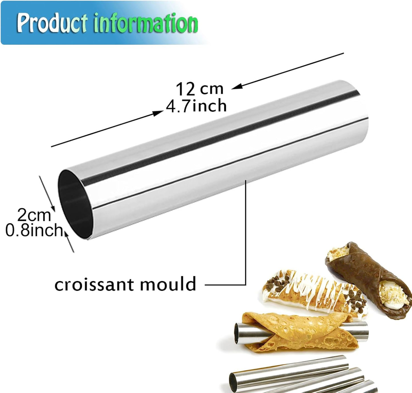 Screw Croissant Molds, VolksRose 12 PCS Non-stick Stainless Steel Waffle Cone Roll Pastry Cream Horn Forms