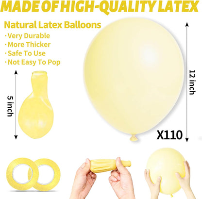 Pastel Yellow Balloons by [Brand Name] - 110 Pack 12-Inch Latex Balloons for Birthday, Baby Shower & Wedding