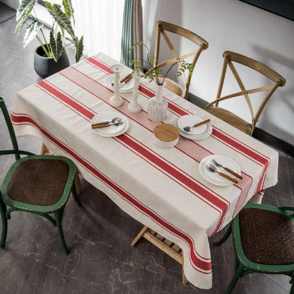 ArtBud 60"70"(4-6 White Red Tablecloth Cotton Linen Farmhouse Table Cover Soft Washable Table Top for Parties Coffee