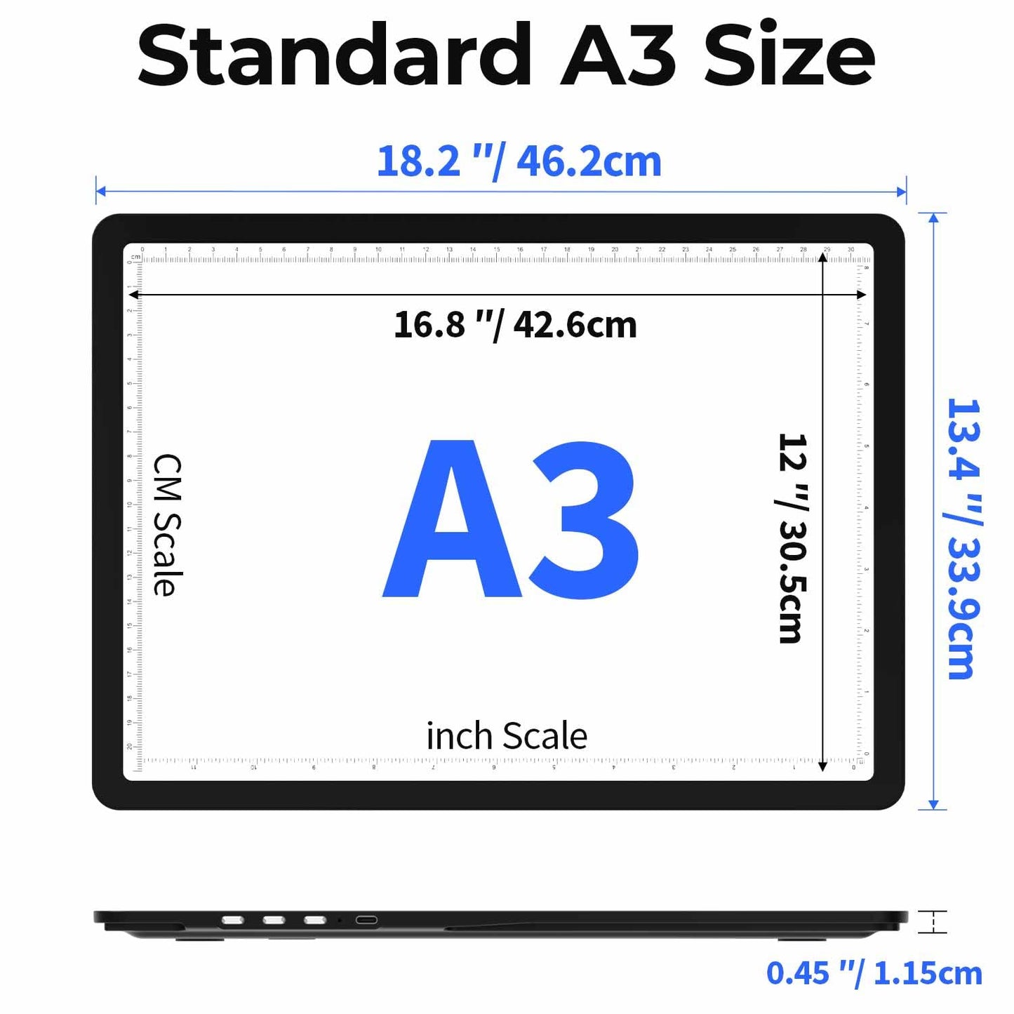 Heanolier Rechargeable A3 Light Board with Stand for Diamond Painting,5100 Lux Magnetic Light Pad with Side Buttons,5000mAH battery,Wireless Light Box for Tracing,LED Light Table for Sketching,Drawing