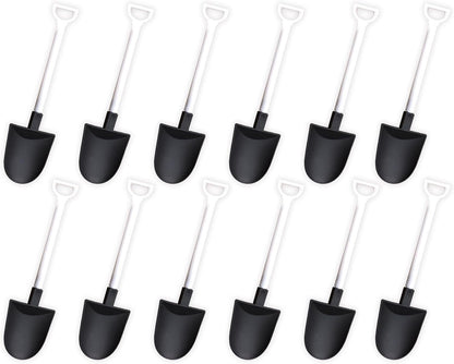 Mini Shovel Shape Spoons, Disposable Plastic Dessert Spoons, 60 Pcs in Black and White