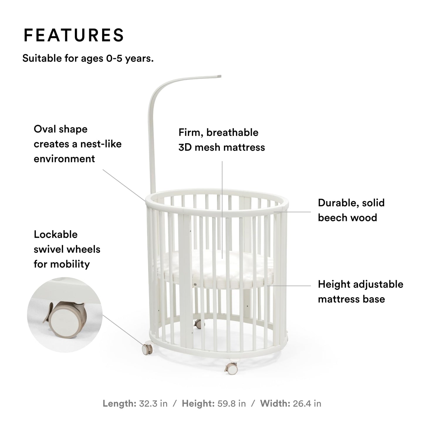 Stokke Sleepi Mini Bundle V3, White - Includes Sleepi Mini V3, Mattress & Drape Rod - Suitable for Ages 0-6 Months - Adjustable & Stylish