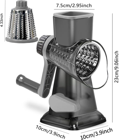Dachenus Cheese Grater Rotary Cheese Grater,Versatile Cheese Shredder,Blades for Shredding, Grating, Slicing,Cheese Shredder with Suction Base and Cleaning Brush Kitchen Gift (gray)