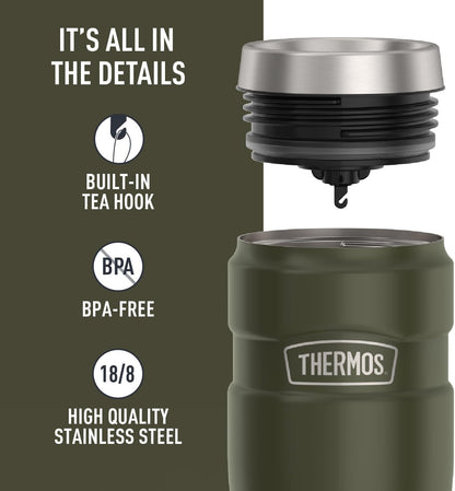 THERMOS Stainless King Vacuum-Insulated Tumbler - 16oz Army Green | Leak-Proof Coffee Cup for Hot & Cold Drinks
