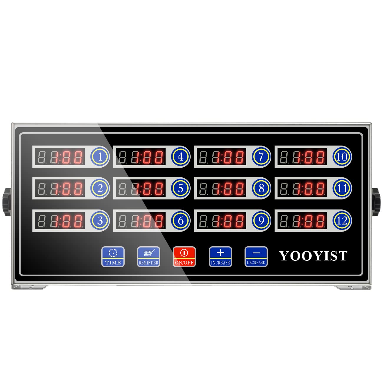 YOOYIST Precision Kitchen Timers for Cooking – 12 Channel Commercial Kitchen Timer Restaurant Kitchen Supplies – Stainless Steel Digital LED Chef Cooking Timer – Reminder Function, Loud Alarm, Black