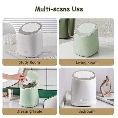 QLFJ-FurDec Mini Desktop Trash Can with 90 Trash Bags, Press-Type Countertop Wastebasket with Lid, Small Plastic Garbage Can for Bathroom Bedroom Living Room Dressing Table(White)