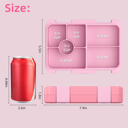 MSSWFSG Bento Lunch Box for Kids, 6 Compartments BPA Free, Dishwasher Safe Back to School Snack Bento Lunch Containers Boxes, Ideal Portion Sizes for On-the-Go Meal, Ages 3+, School, Pink