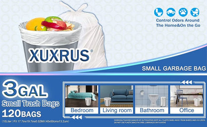 XUXRUS Bathroom Small Trash Bags 3 Gallon Garbage Bags for Home Office,120 Count,White,Fits 2-3 Gallon Bins