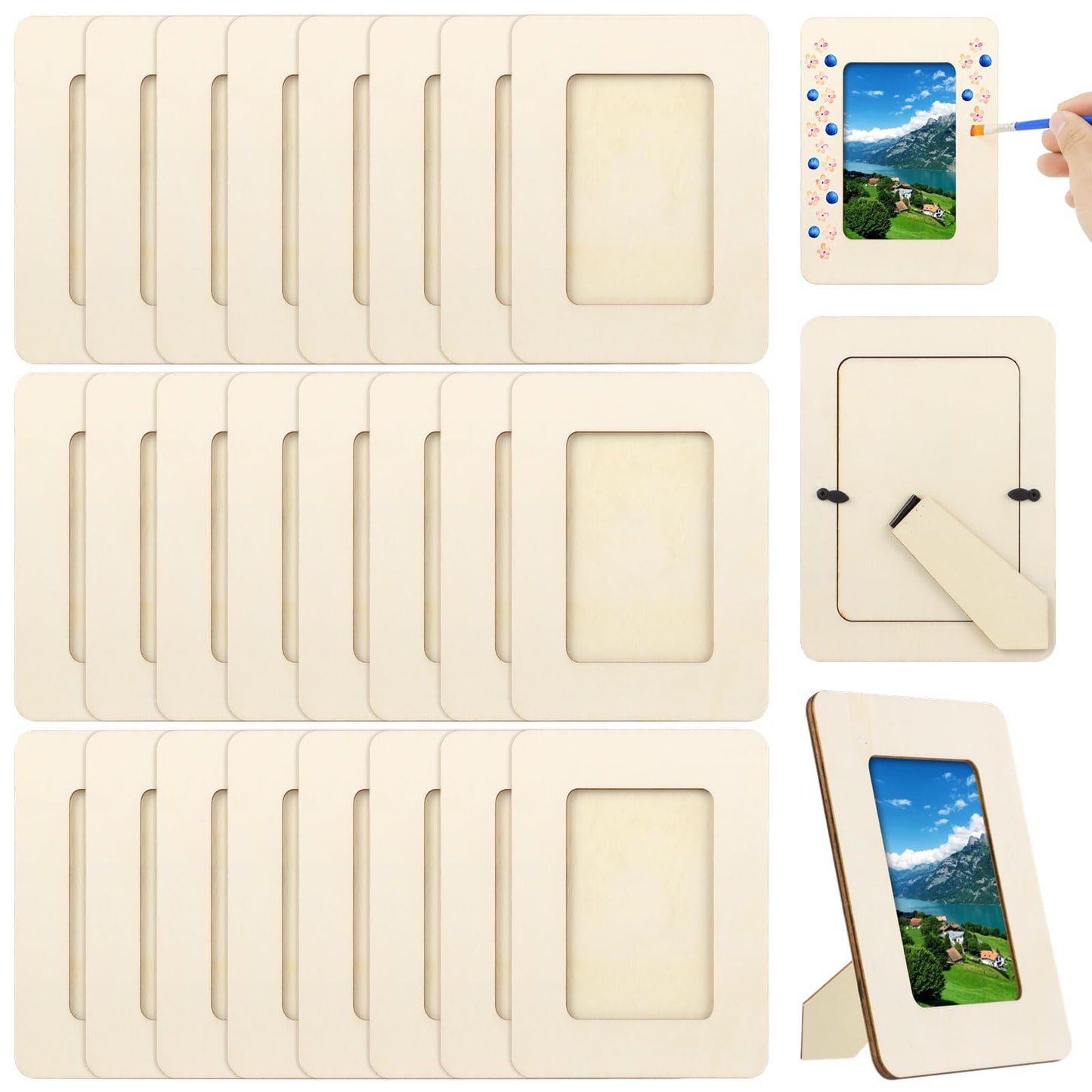 24PCS Unfinished Wooden Craft Frames, 3 x 5 in Wooden Craft Frames, Picture Frames to Decorate，Paintable Picture Frames for DIY Projects, School Crafts, and Home Decorations