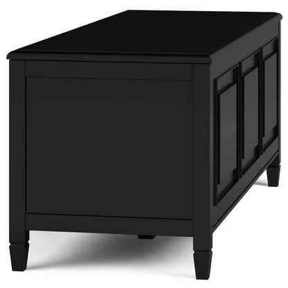 SIMPLIHOME Connaught Storage Bench - 51 inch Wide Solid Wood Trunk Bench in Black, Traditional Bench for Entryway with Lift-Up Lid and 3 Hidden Compartments