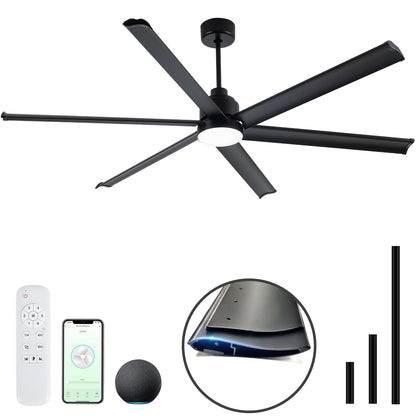 Minislak 84" Smart Alexa Industrial Ceiling Fans with Light,6 Dual-Layer Aluminum Blades,Large Black Ceiling Fan with 6 Speed Noiseless DC Motor,Indoor/Outdoor Ceiling Fan for Patio