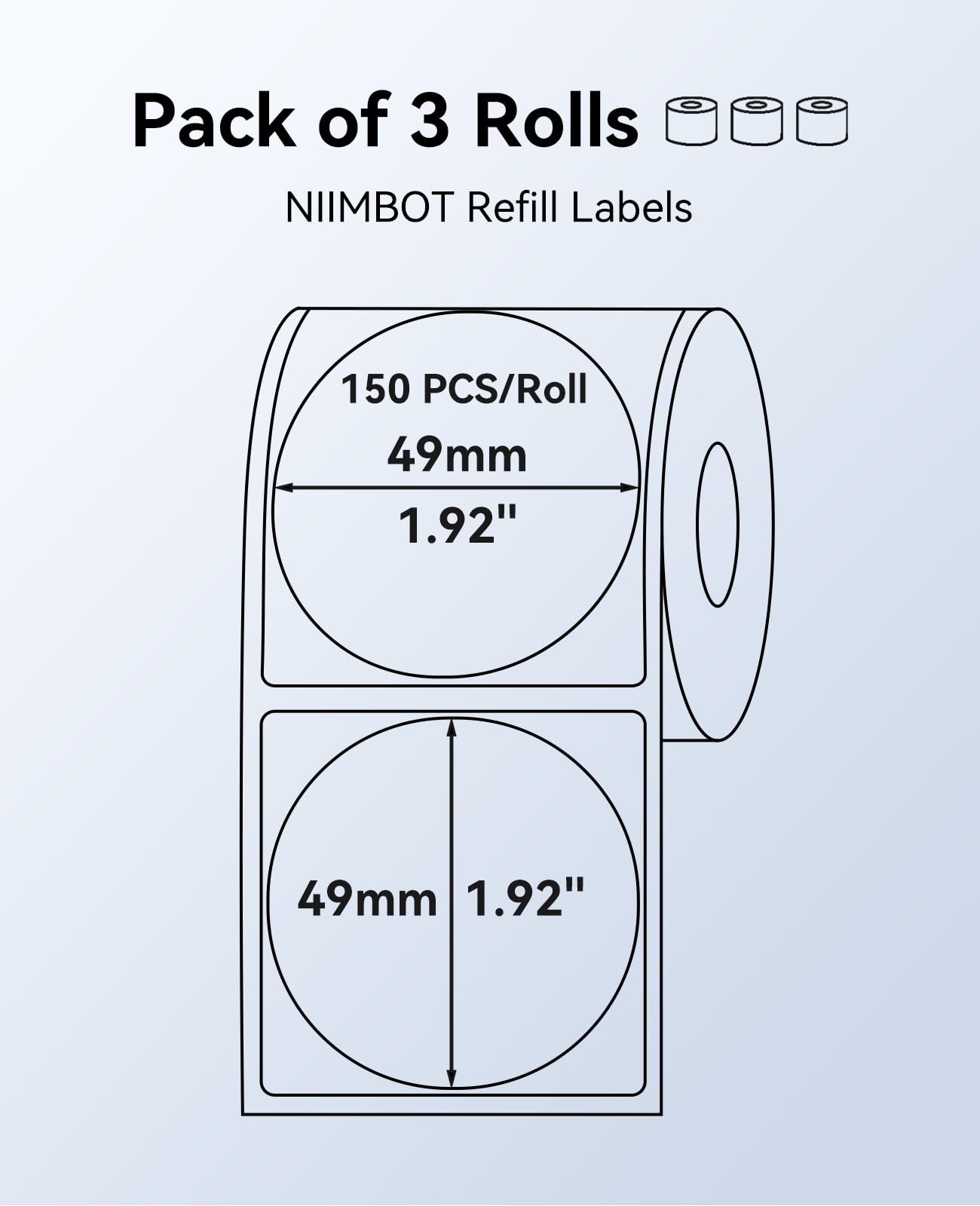 3 Rolls Round White Labels for NIIMBOT B1 B21 B3S K3 Label Maker, 2'' x 2'' (50x50mm) Printer Labels, Food Labels for Jars, Personalized Editable Labels for Home/School/Office