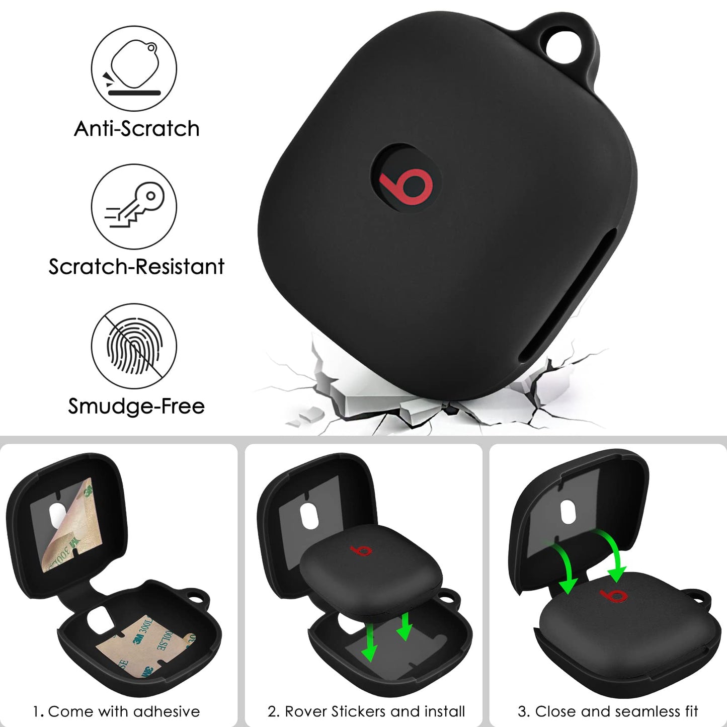VISOOM Soft Case for Beats Fit Pro 2021 - Silicone Protective Cover for Apple Beats Fit Pro Earbuds With Keychain, Shockproof (Black)
