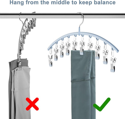 Volnamal Legging Organizer - Metal Yoga Pants Hanger with Rubber Coated Clips | Space-Saving Closet Storage - Blue
