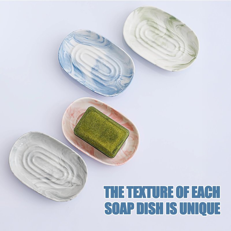 OTHIX Blue Ceramic Soap Dish with Unique Marble Texture, Decorative Bar Soap Holder for Bathroom and Kitchen, Cute Soap Dishes for Bar Soap, Jewelry, Family, Valentines Day Gifts (Blue Texture)