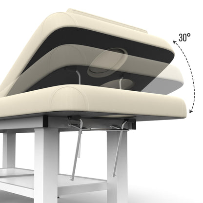 pouseayar Stationary Massage Table, 75”L 31.5''W Heavy Duty Esthetician Bed, 800LBS Metal Frame PU Leather Physical Therapy Table Spa Lash Bed Professional Equipment (Beige Grey)
