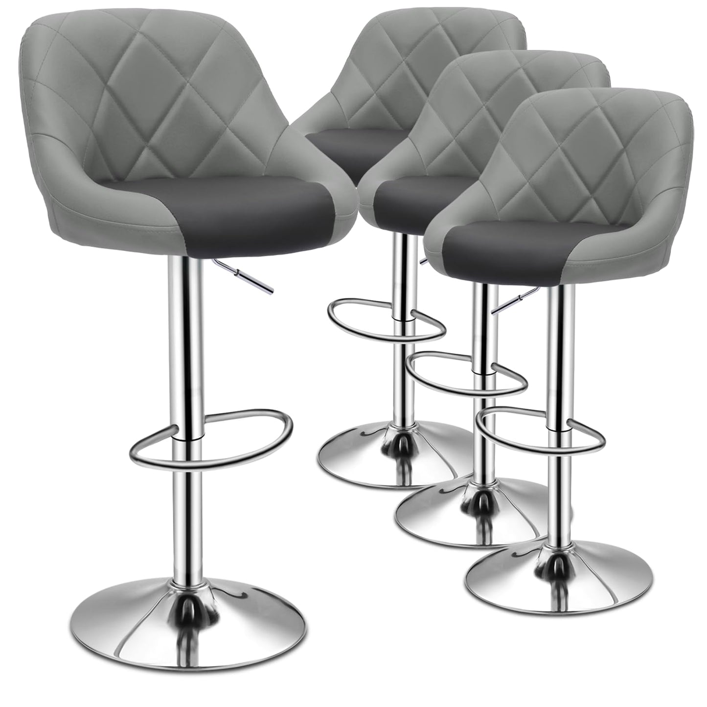Magshion Set of 4 PU Leather Bar Stools, Adjustable 360 Degree Swivel Backrest Footrest Barstool for Dining Counter Pub, Gray/Black