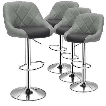 Magshion Set of 4 PU Leather Bar Stools, Adjustable 360 Degree Swivel Backrest Footrest Barstool for Dining Counter Pub, Gray/Black