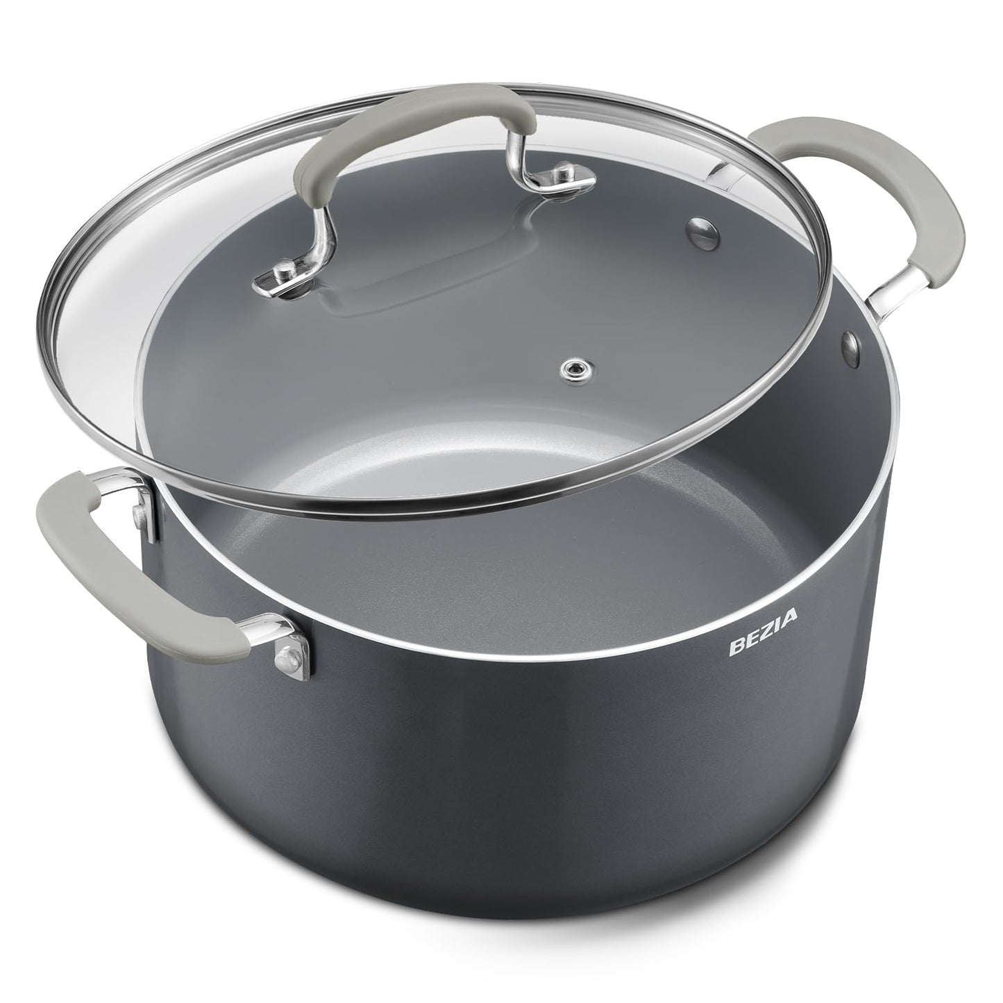 6 Quart Nonstick Stock Pot with Lid - BEZIA Ceramic Soup Pot for Small Families, Induction Cooking Pot with Stay-Cool Silicone Handles, Easy Cleanup, Perfect for Side Dishes, Daily Meals & Camping